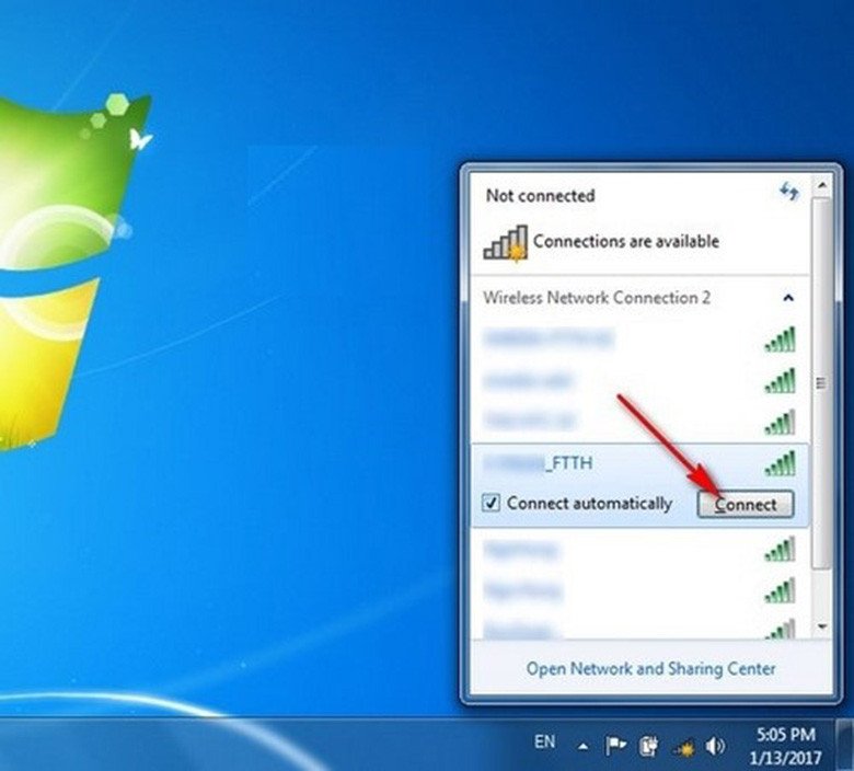 Chọn mạng WiFi để kết nối trên laptop Asus Windows 7