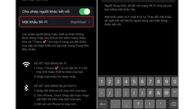 Chọn mật khẩu Wi-Fi cho Điểm truy cập cá nhân