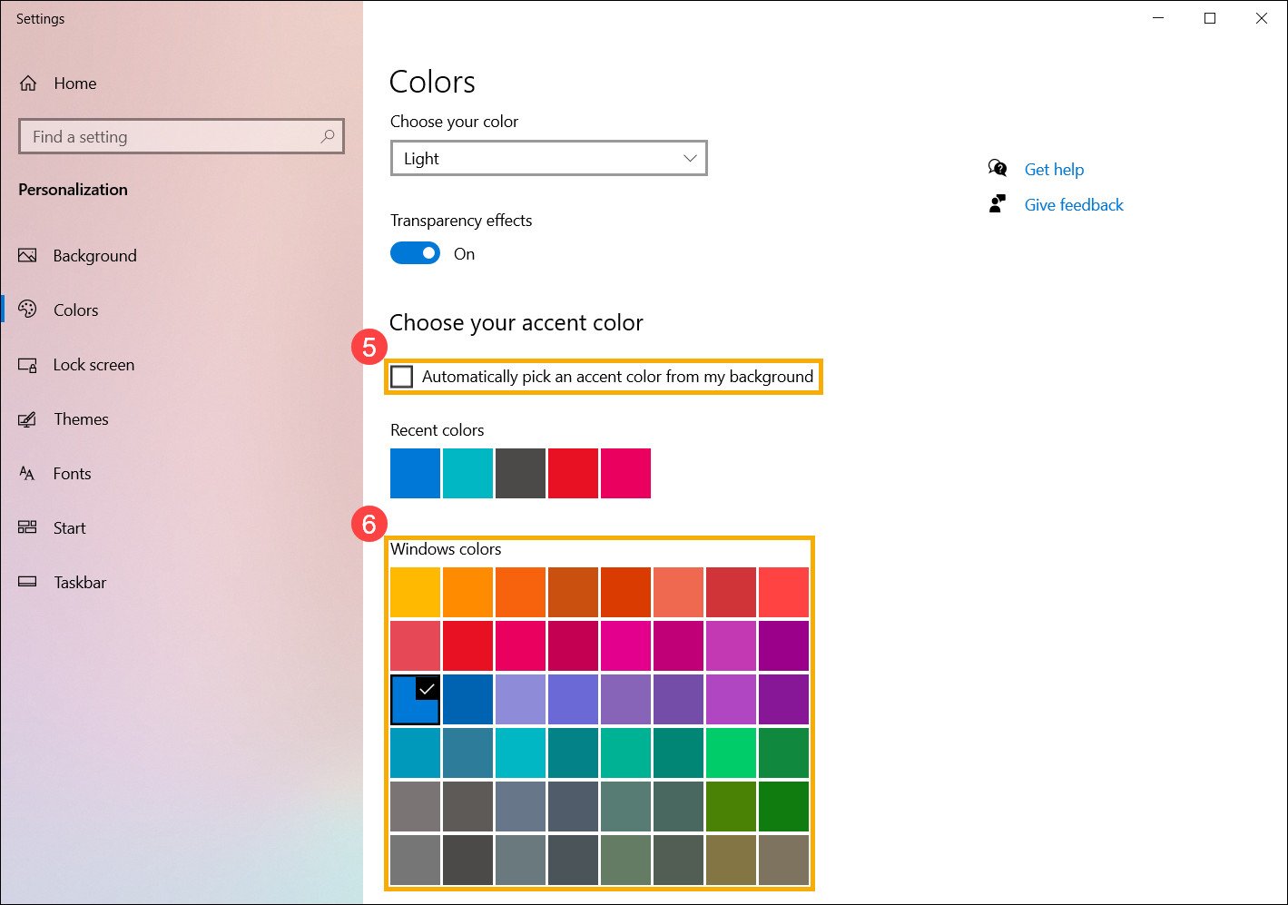 Chọn màu nhấn tự động hoặc thủ công trên Windows 10
