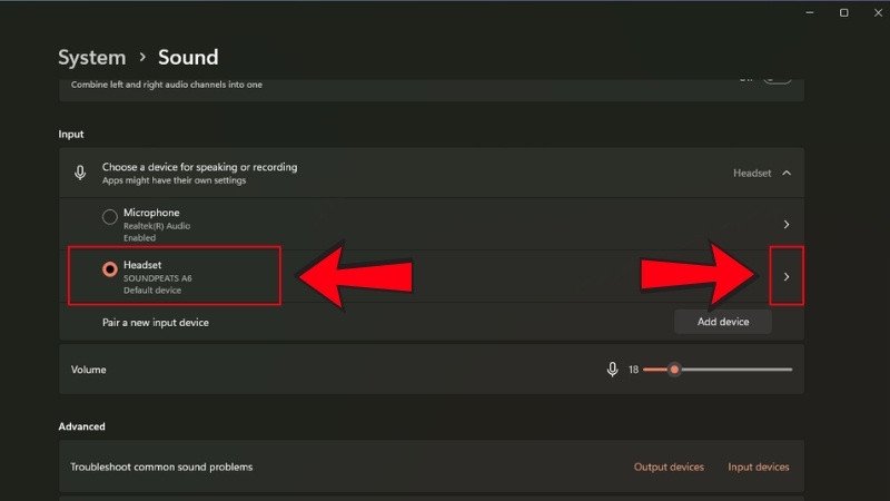 Chọn micro để kiểm tra trên laptop Windows 11