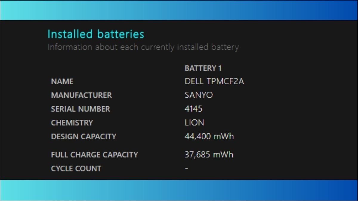 Chọn mục Battery report rồi nhấn Installed batteries để xem thông tin chai pin