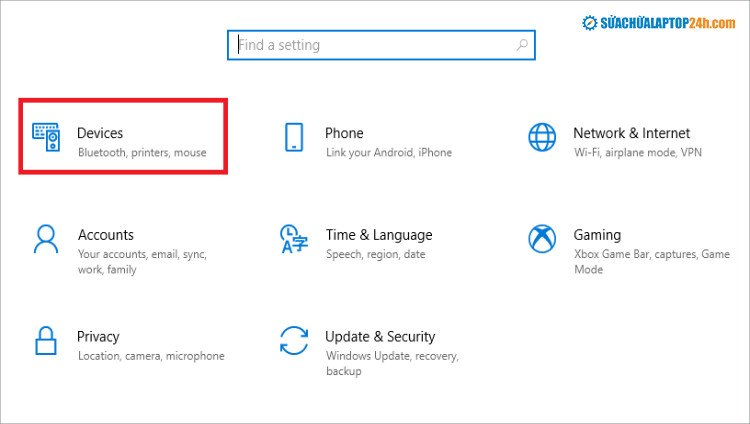 Chọn mục Devices trong cài đặt Windows để điều chỉnh camera