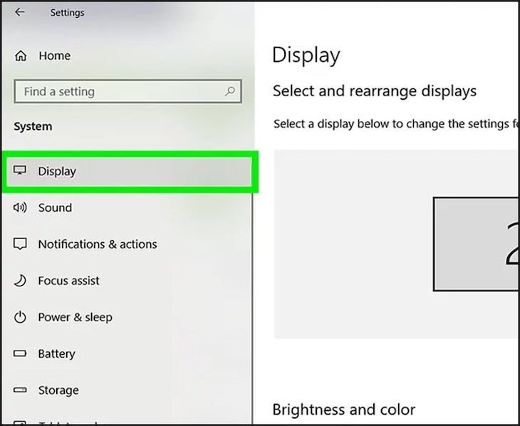 Chọn mục Display trong cài đặt hệ thống để điều chỉnh màn hình PC