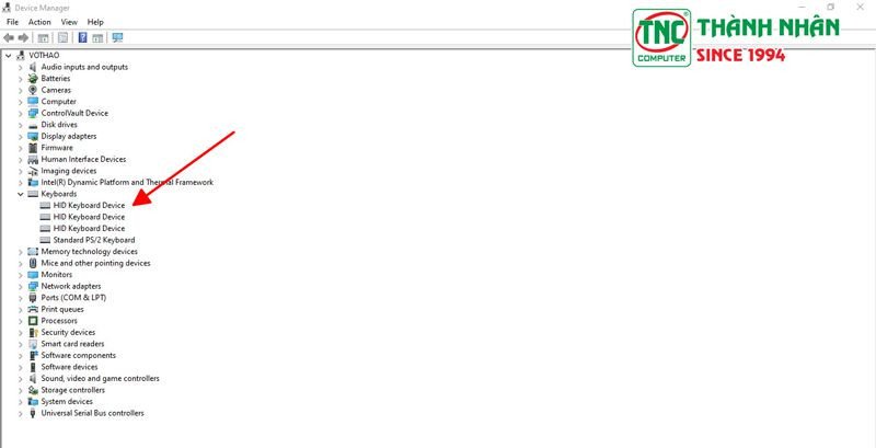 Chọn mục Keyboards trong cửa sổ Device Manager để xử lý bàn phím Dell