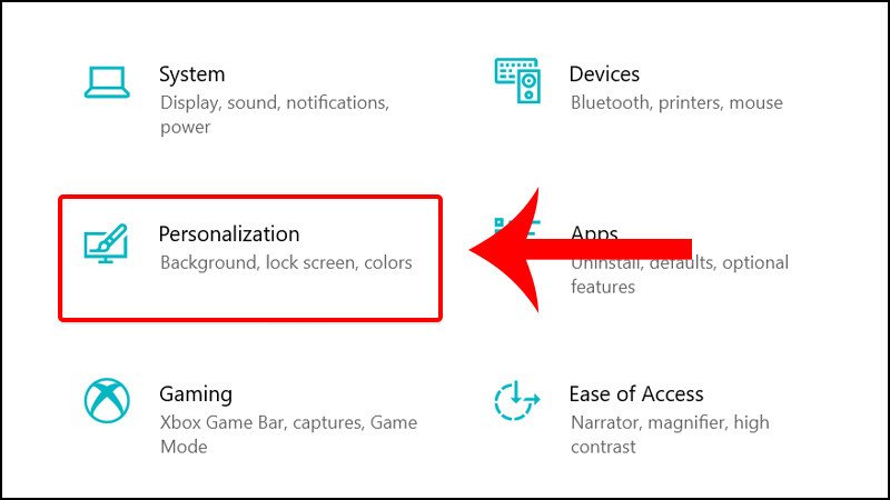 Chọn mục Personalization trong cài đặt Windows để điều chỉnh màn hình