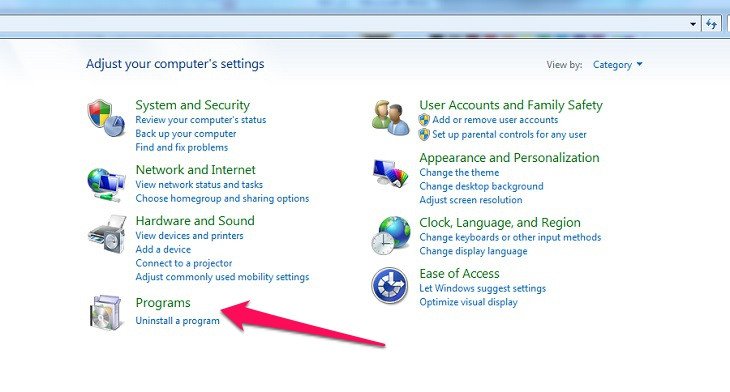 Chọn mục Programs để xem danh sách phần mềm đã cài đặt trên laptop.