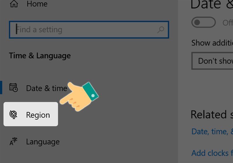 Chọn mục Region trong cài đặt để thay đổi định dạng ngày tháng.