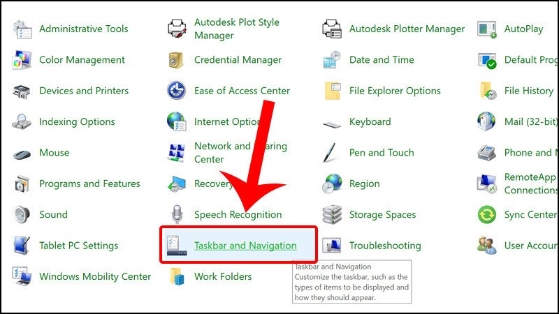 Chọn mục Taskbar and Navigation