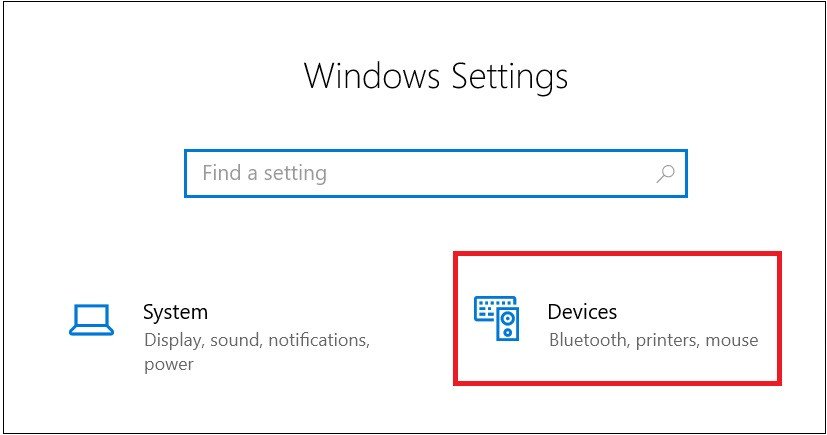 Chọn mục Thiết bị (Devices) trong cửa sổ Settings để tùy chỉnh tốc độ con trỏ.