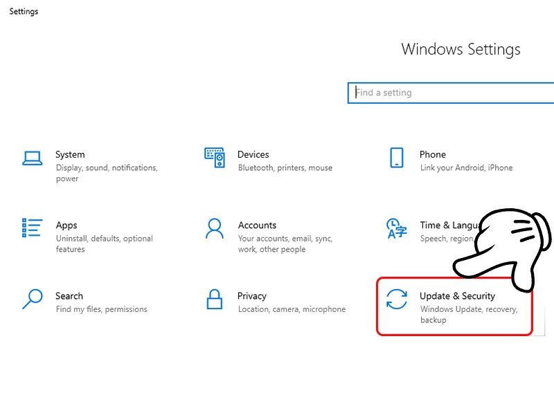 Chọn mục Update &amp; Security trong cài đặt Windows để quản lý cập nhật và bảo mật