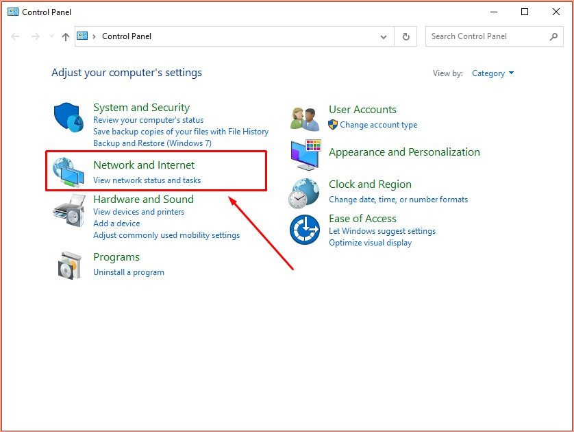 Chọn Network and Internet trong Control Panel để khắc phục Wattpad trên laptop