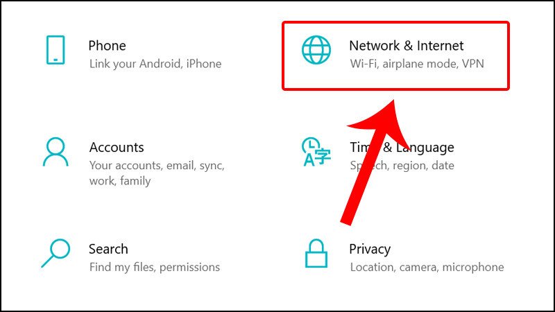 Chọn Network &amp; Internet để tìm công cụ sửa lỗi