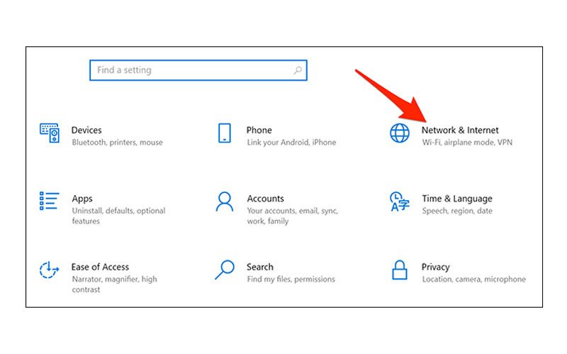 Chọn Network &amp; Internet