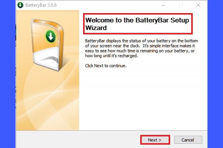 Chọn Next để cài đặt BatteryBar