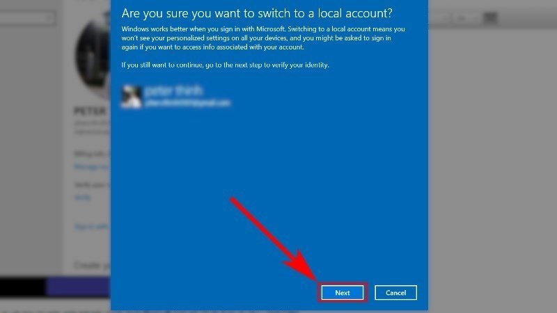 Chọn Next để tiếp tục tắt khóa màn hình laptop