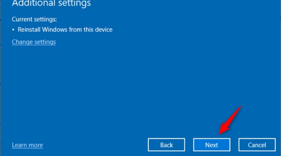 Chọn Next nếu đã đồng ý với các lựa chọn trước đó