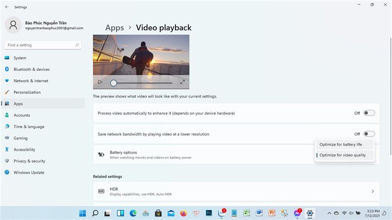 Chọn Optimize for battery life trong Battery options