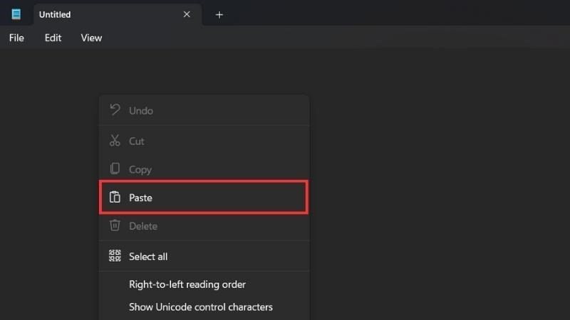 Chọn Paste để dán văn bản đã sao chép trên laptop Windows