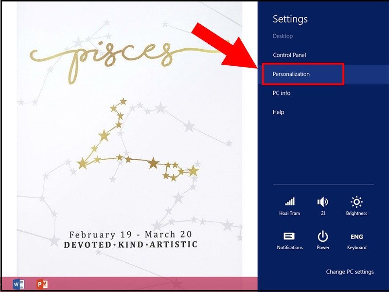 Chọn Personalization trong Settings để tùy chỉnh hình nền
