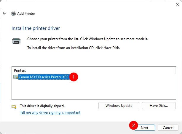 Chọn phiên bản driver máy in Canon 2900 phù hợp từ danh sách được tìm thấy.