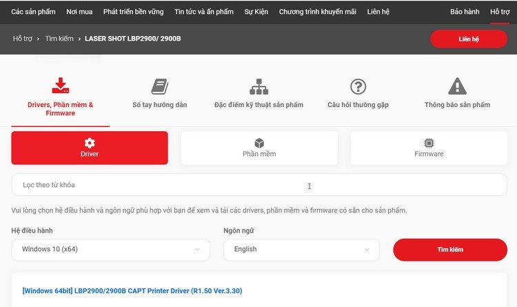 Chọn phiên bản hệ điều hành và kiến trúc (32-bit/64-bit) phù hợp để tải driver Canon 2900.