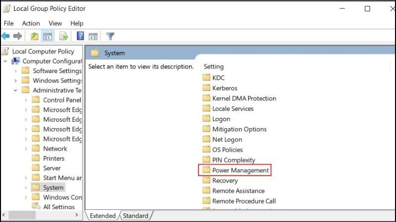 Chọn Power Management để điều chỉnh tắt khóa màn hình laptop