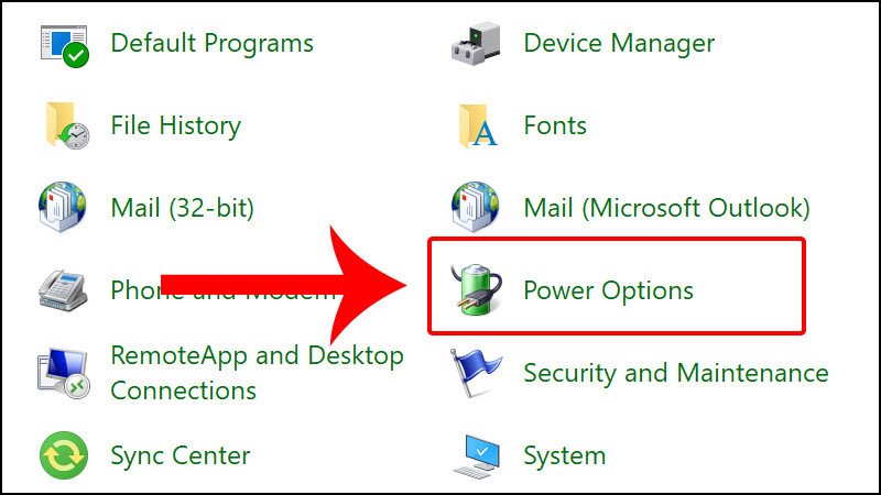 Chọn Power Options để điều chỉnh cài đặt năng lượng và thời gian tắt màn hình laptop