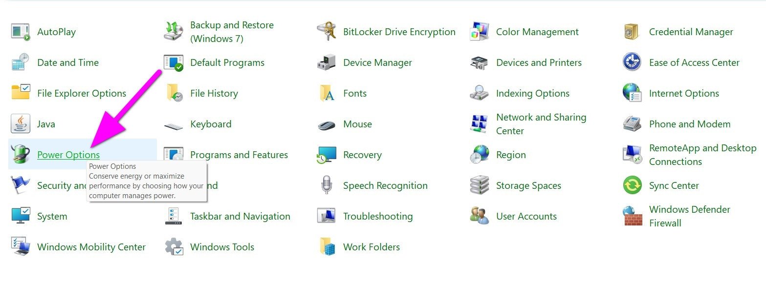Chọn Power Options để điều chỉnh hành vi khi gập màn hình laptop