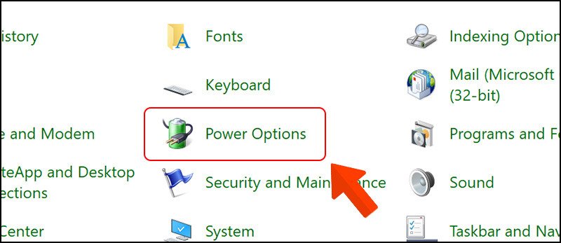 Chọn Power Options trong Control Panel để quản lý nguồn
