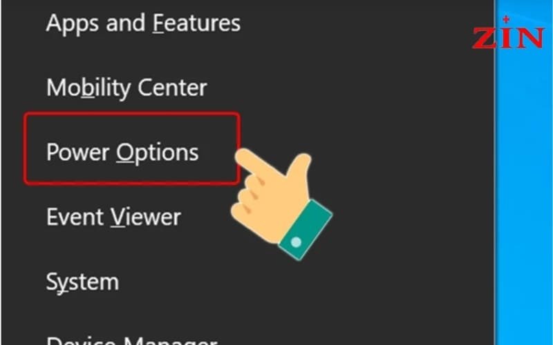 Chọn Power Options