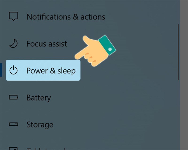 Chọn Power &amp; Sleep để tắt chế độ ngủ laptop