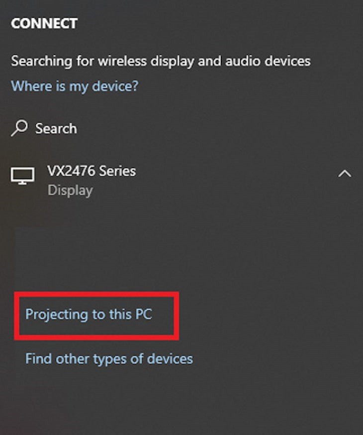 Chọn Projecting to this PC để cấu hình chia sẻ màn hình laptop
