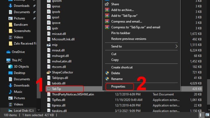 Chọn Properties của file TabTib để điều chỉnh quyền