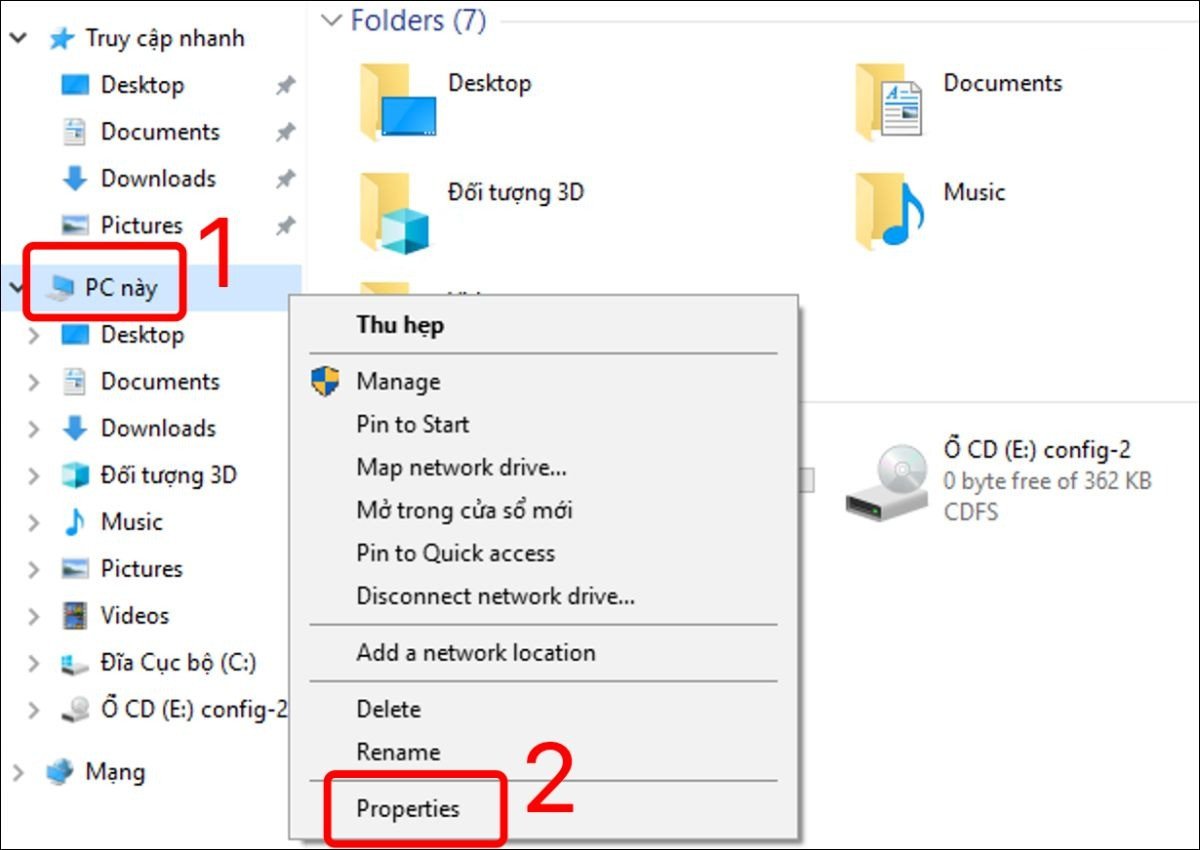 Chọn Properties từ This PC để đổi tên máy tính Windows 11