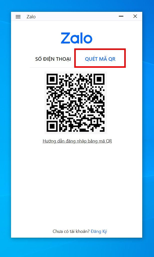 Chọn quét mã QR để đăng nhập Zalo trên máy tính