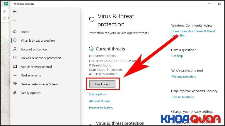 Chọn Quick scan để quét virus cho máy, khắc phục lỗi laptop Dell bị mất wifi