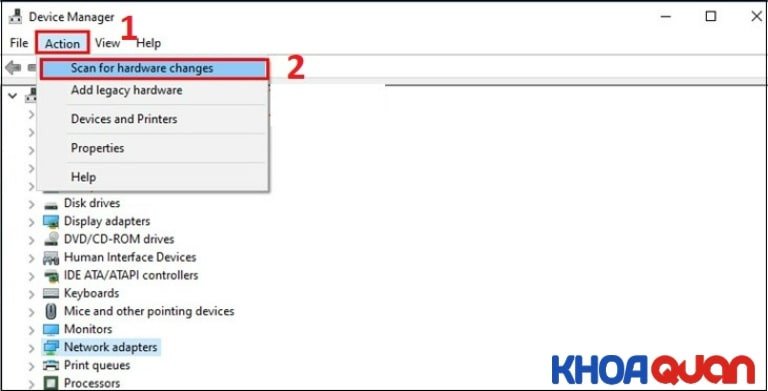 Chọn Scan for hardware changes để laptop Dell tìm lại driver wifi