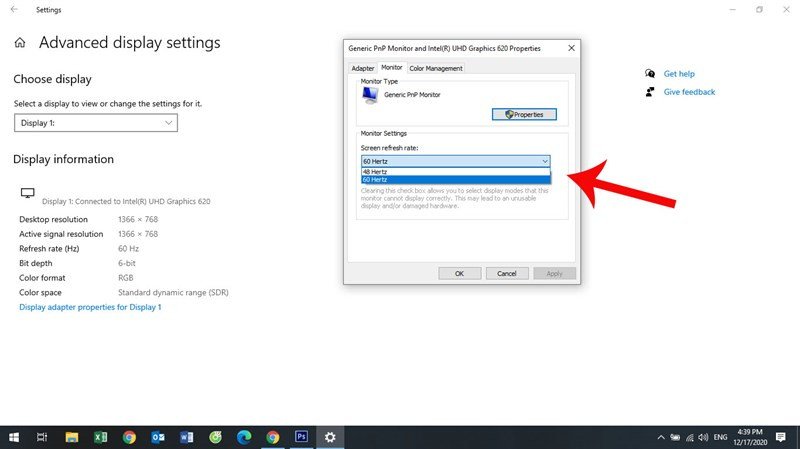 Chọn Screen refresh rate để điều chỉnh