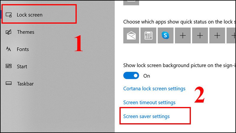 Chon Screen saver settings để cài đặt khóa màn hình laptop Windows 10