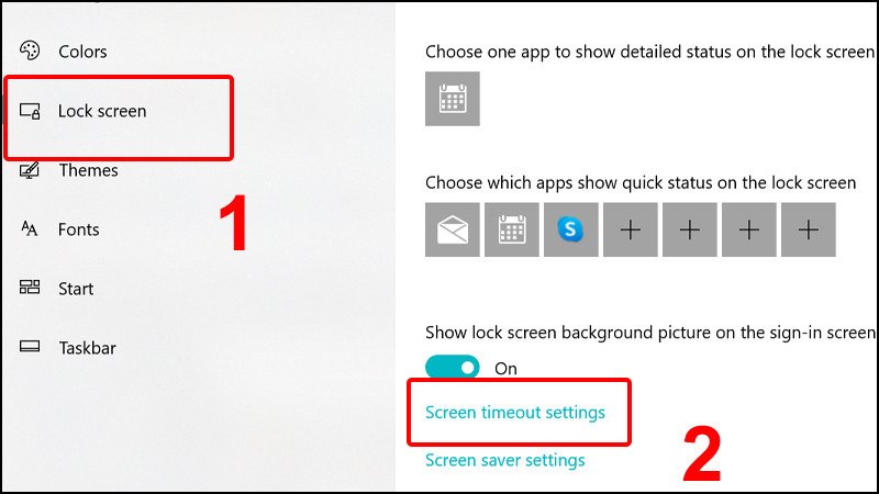 Chọn Screen timeout settings để cấu hình thời gian khoá màn hình laptop