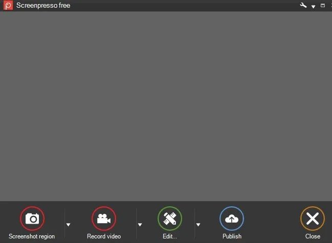 Chọn "Screenshot region" trong Screenpresso để bắt đầu chụp màn hình