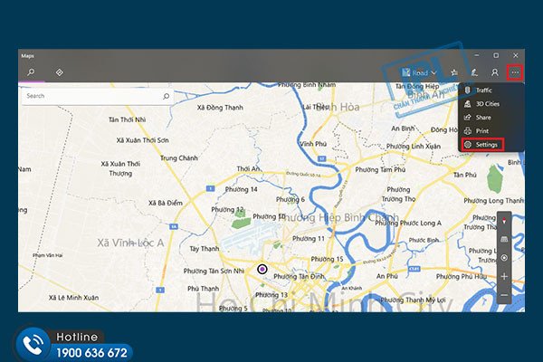 Chọn Settings trong ứng dụng Bản đồ