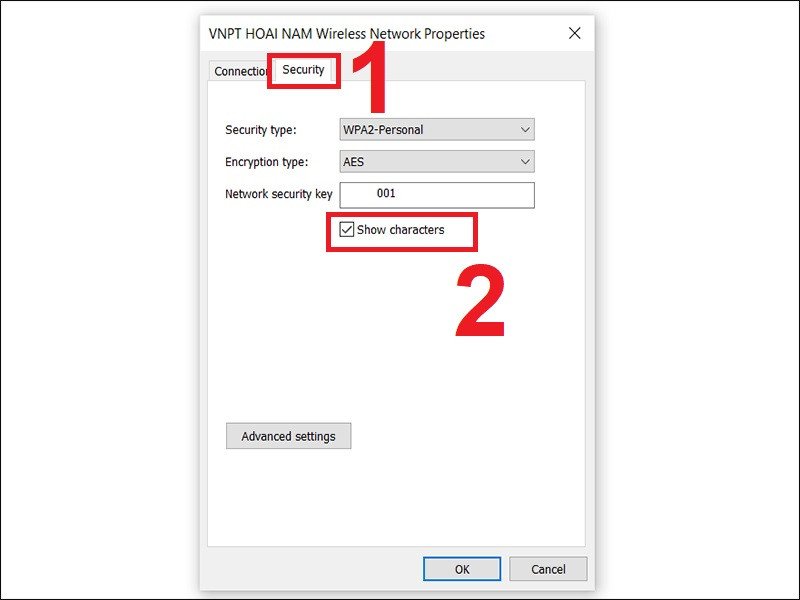 Chọn Show characters để hiện mật khẩu Wi-Fi