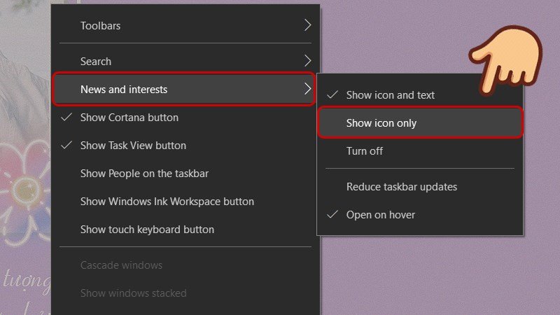 Chọn "Show icon only" để thu gọn biểu tượng dự báo thời tiết