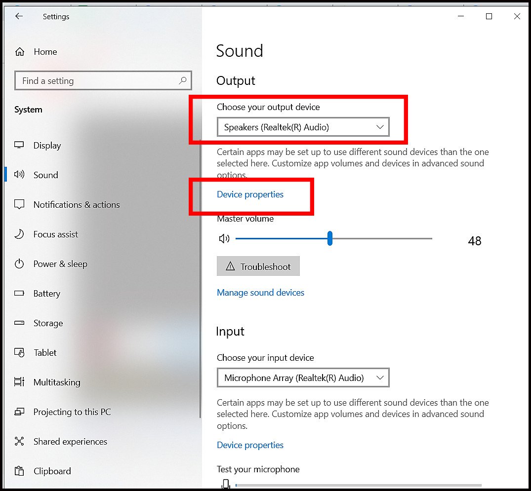 Chọn Speaker và Device Properties để tăng âm lượng laptop