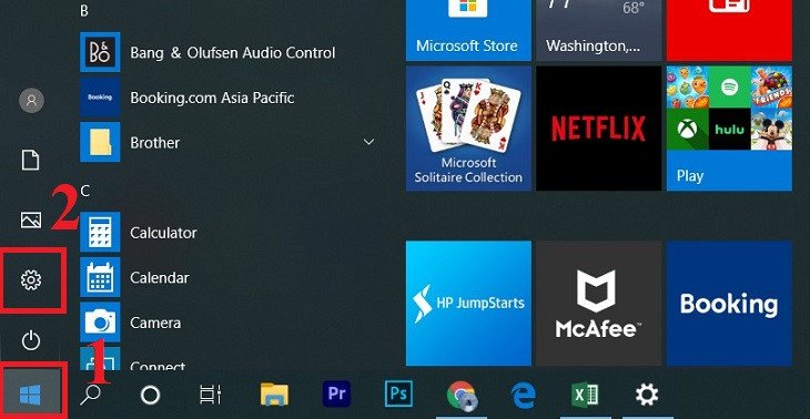 Chọn Start và Settings để ngắt kết nối laptop với tivi