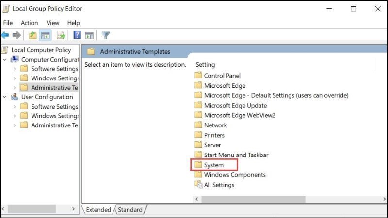 Chọn System để cấu hình tắt khóa màn hình laptop