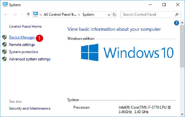 Chọn System và Device Manager khi kiểm tra bàn phím laptop