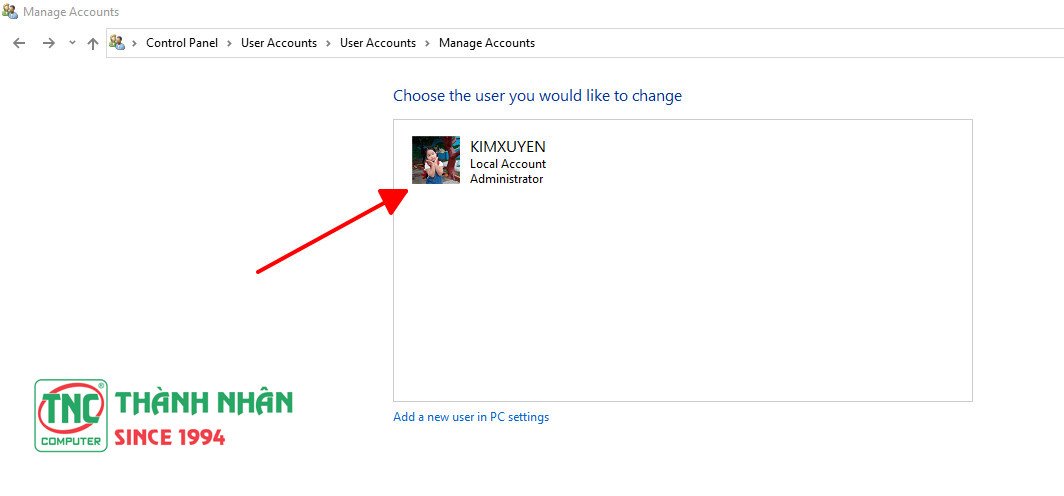 Chọn tài khoản để thay đổi mật khẩu trên laptop Dell