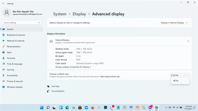 Chọn tần số quét màn hình mong muốn để tiết kiệm pin